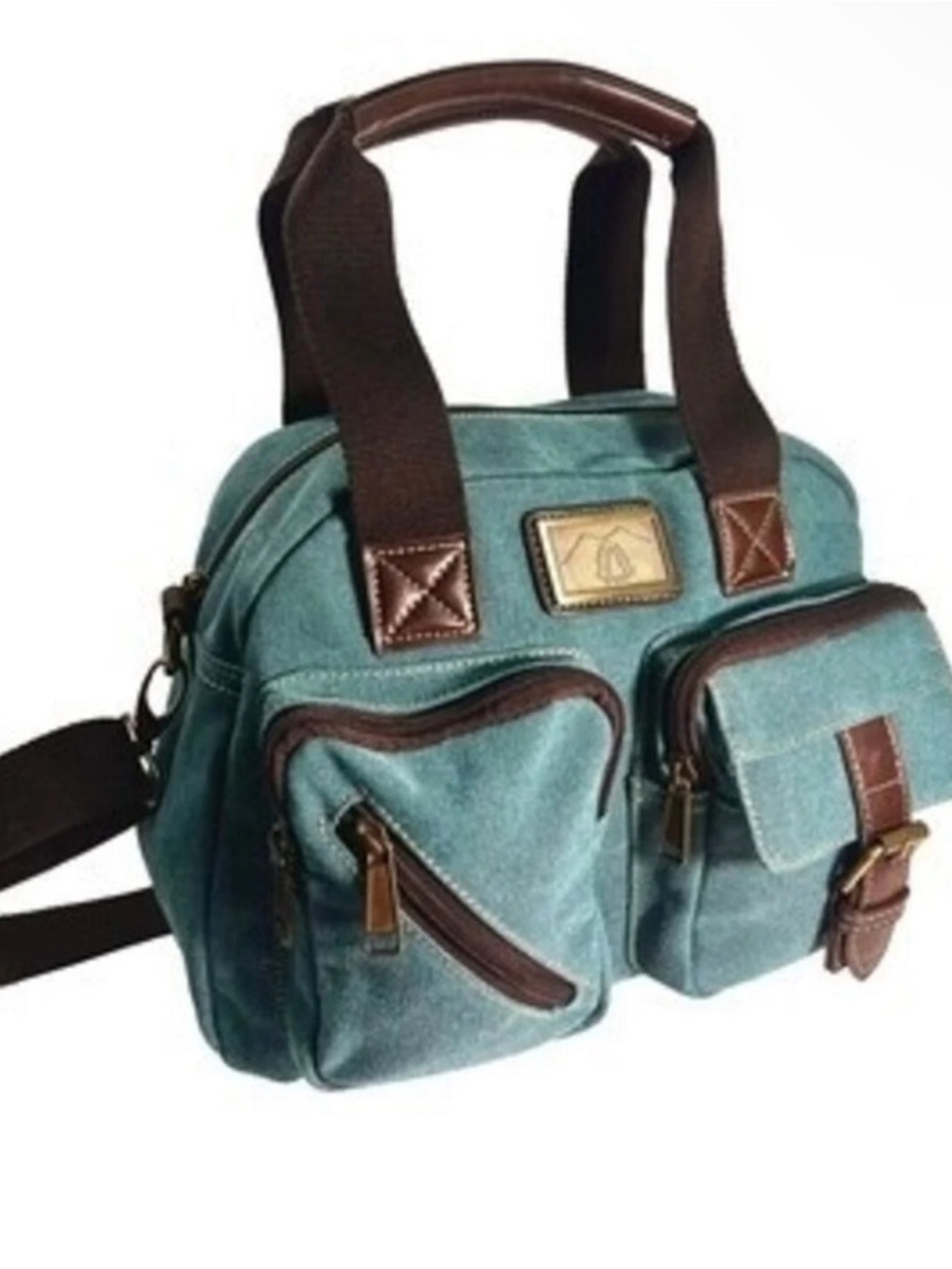 Canvas Utility Bag - Teal with Brown Trim